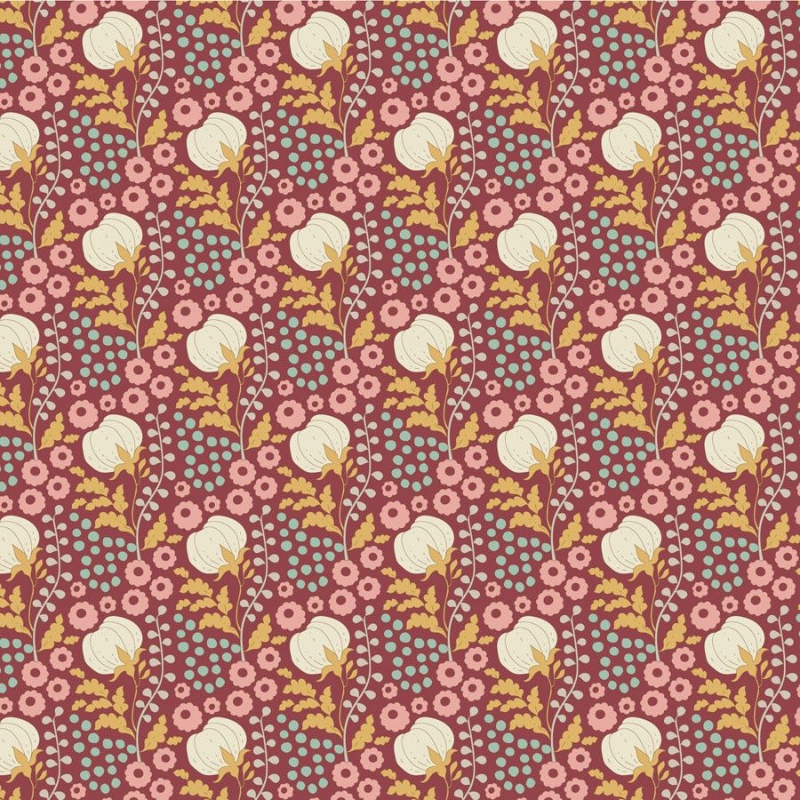 Tilda - Sanctuary - Cottonfield - Maroon - Fat Qtr