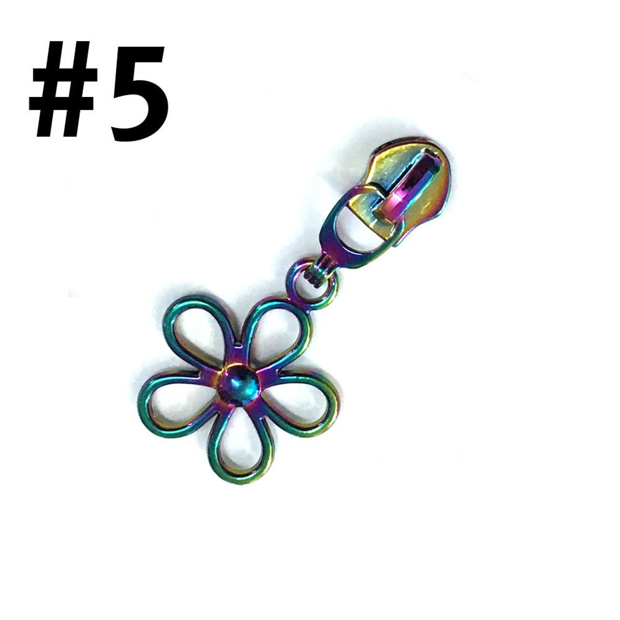 #5 Non-Locking Zipper Slider -Iridescent Rainbow - Simple Flower