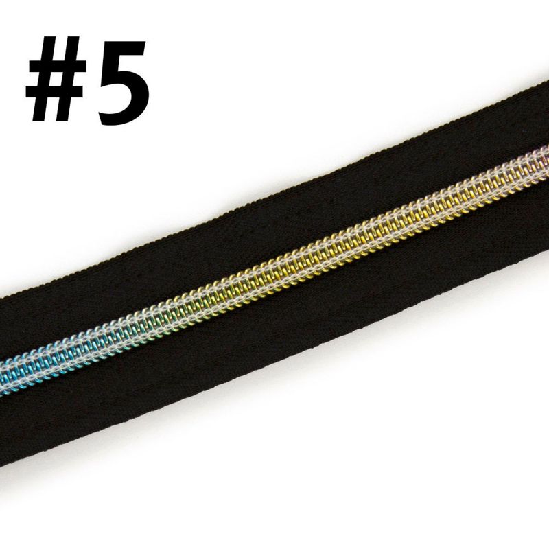 Bag Zipper Tape 3m - #5 - Black with Rainbow Teeth