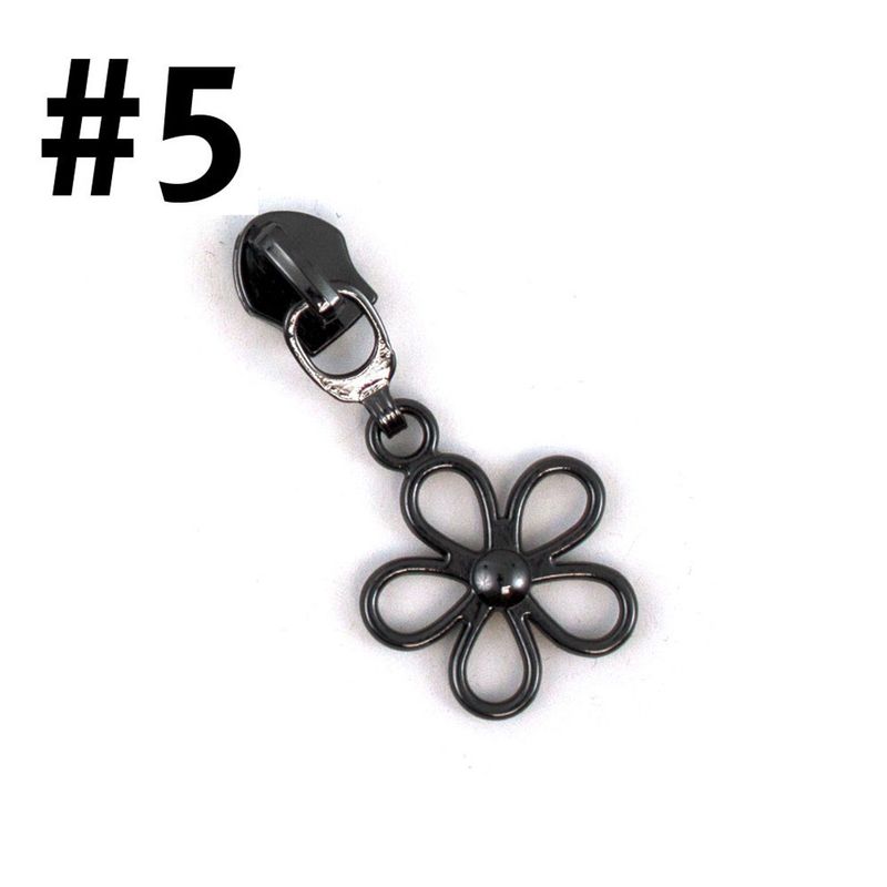 #5 Non-Locking Zipper Slider - Gunmetal - Simple Flower