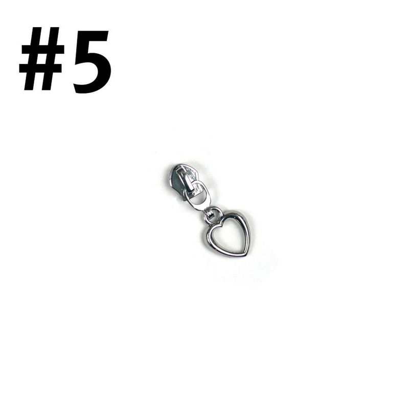#5 Non-Locking Zipper Slider - Silver - Heart