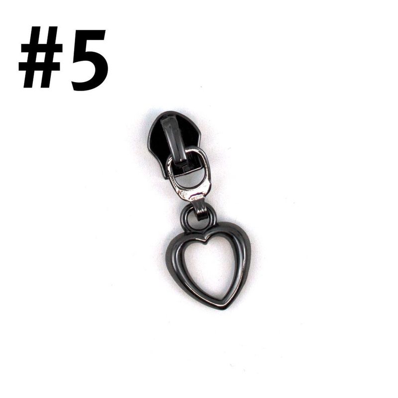 #5 Non-Locking Zipper Slider - Gunmetal - Heart