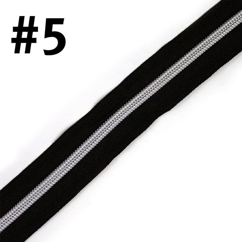Bag Zipper Tape 3m - #5 - Black with Silver Teeth
