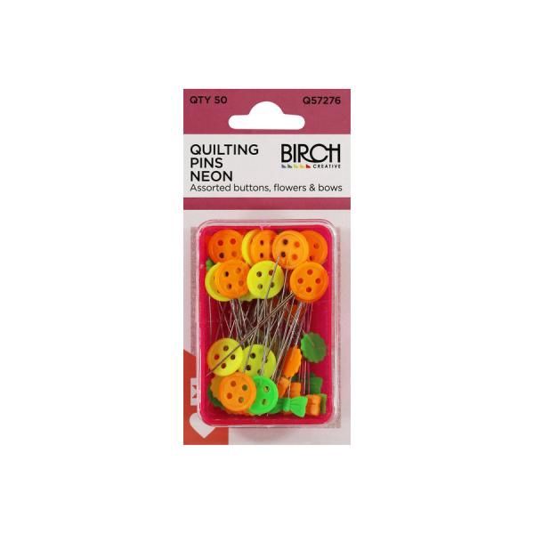 Quilting Pins Neon - Assorted Buttons, Flowers and Bows (50pk))