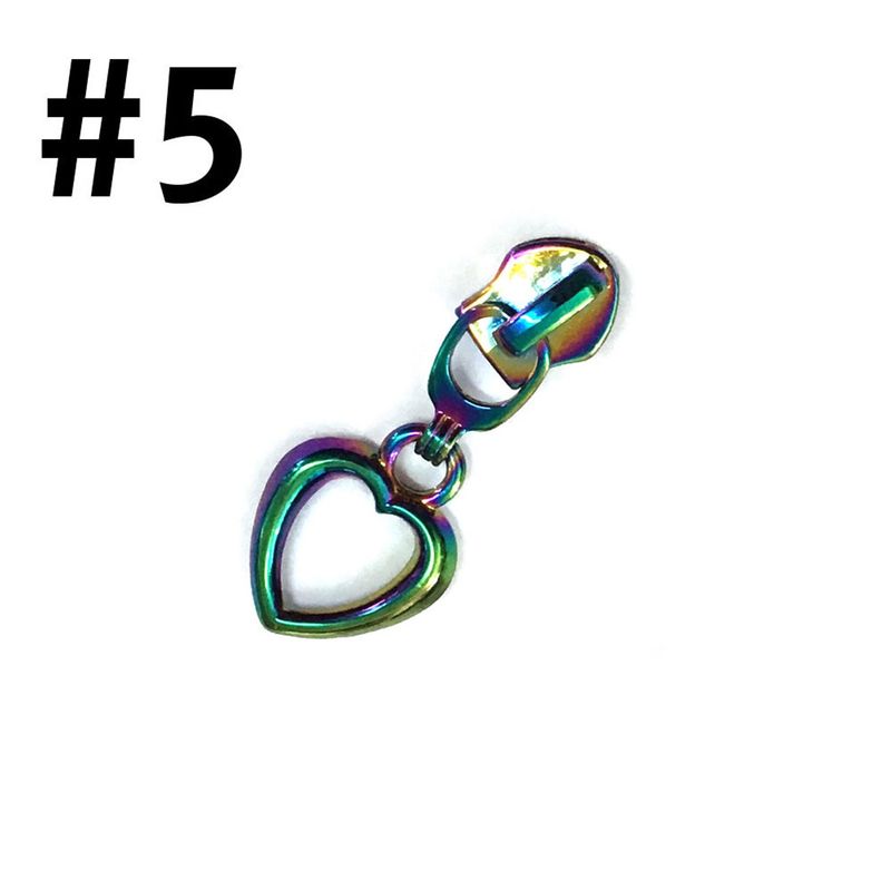 #5 Non-Locking Zipper Slider - Iridescent Rainbow - Heart