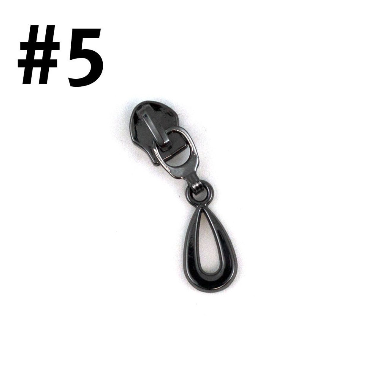 #5 Non-Locking Zipper Slider - Gunmetal - Tear Drop