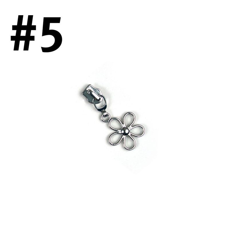 #5 Non-Locking Zipper Slider - Silver - Simple Flower