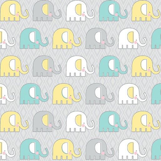 Adorable Alphabet - Elephants Grey/ Teal/Yellow