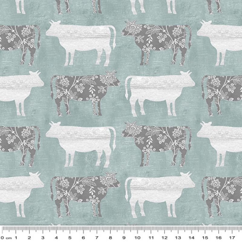Chalk Barn Calico Cows - Teal