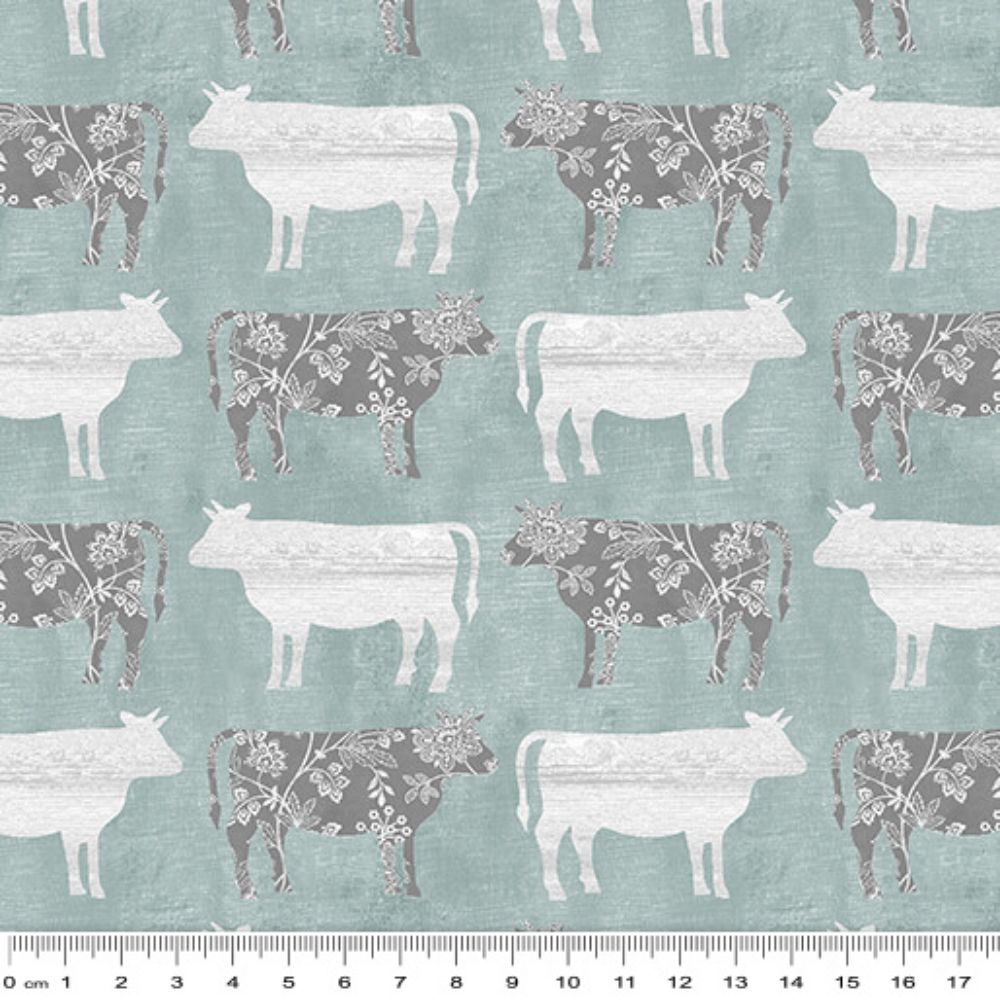 Chalk Barn Calico Cows - Teal Fat Qtr