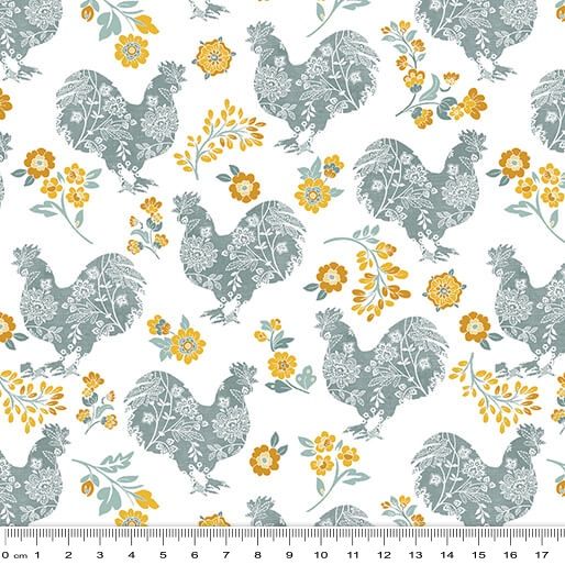 Chalk Barn Chalk Paint Roosters - Teal Yellow Fat Qtr