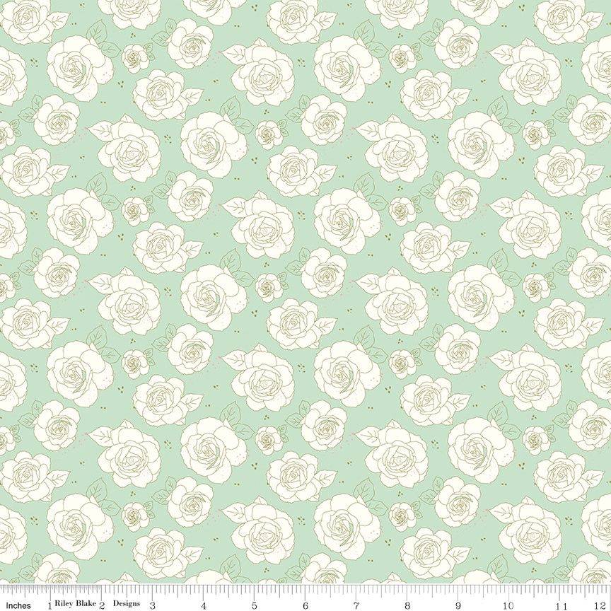 Sunset Ridge - Roses Mint Fat Qtr