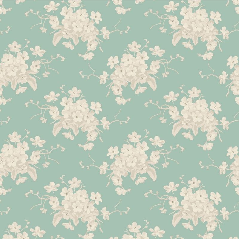 Sunday Brunch -  White Flower Teal Fat Qtr