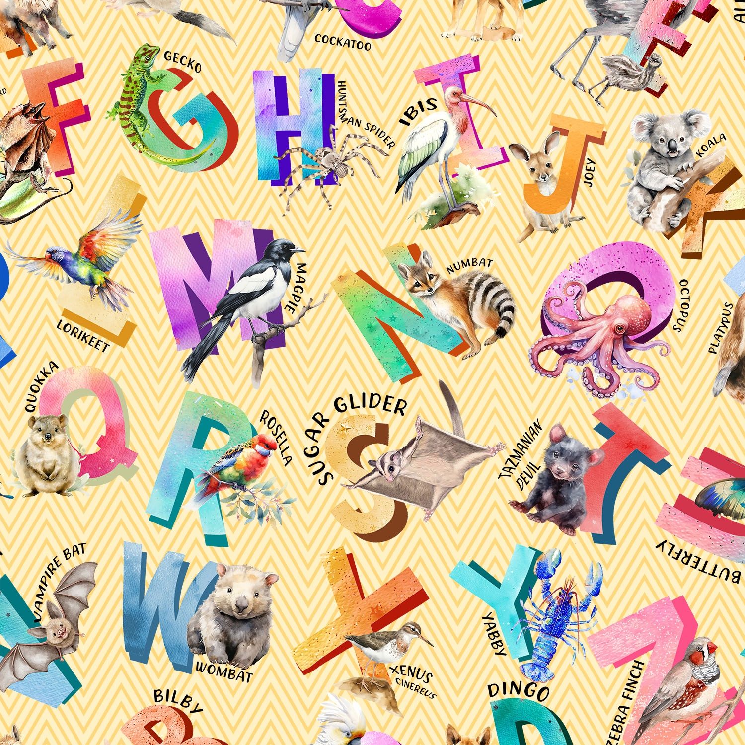 A Is for Aussie - Alphabet Animals Chevron