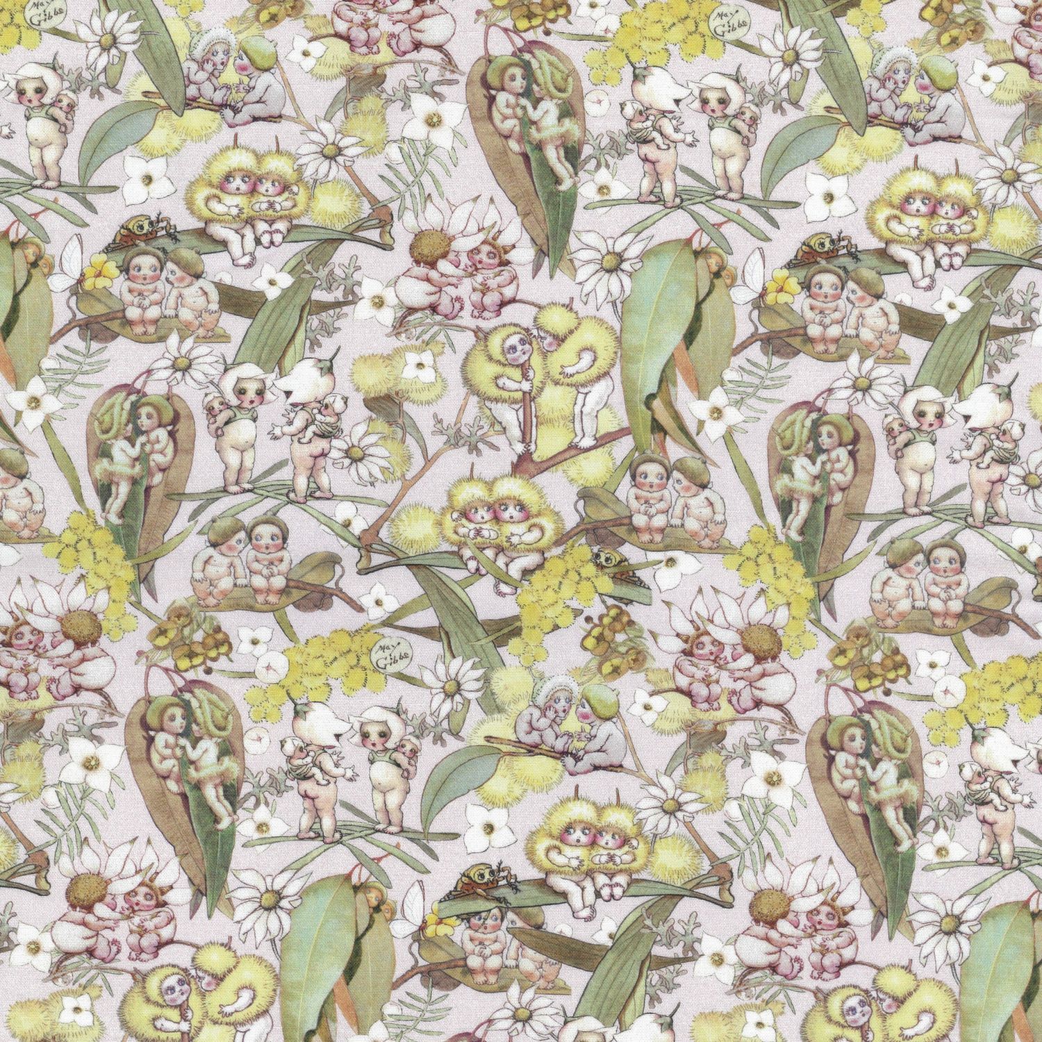 May Gibbs  - Gossiping Gumnuts Pink - Fat Qtr
