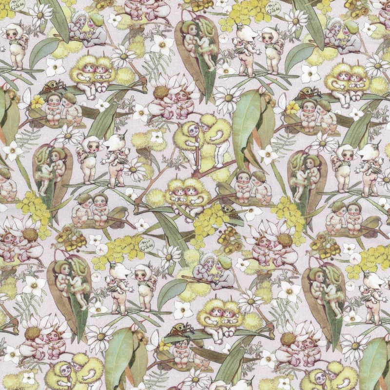 May Gibbs  - Gossiping Gumnuts Pink - Fat Qtr