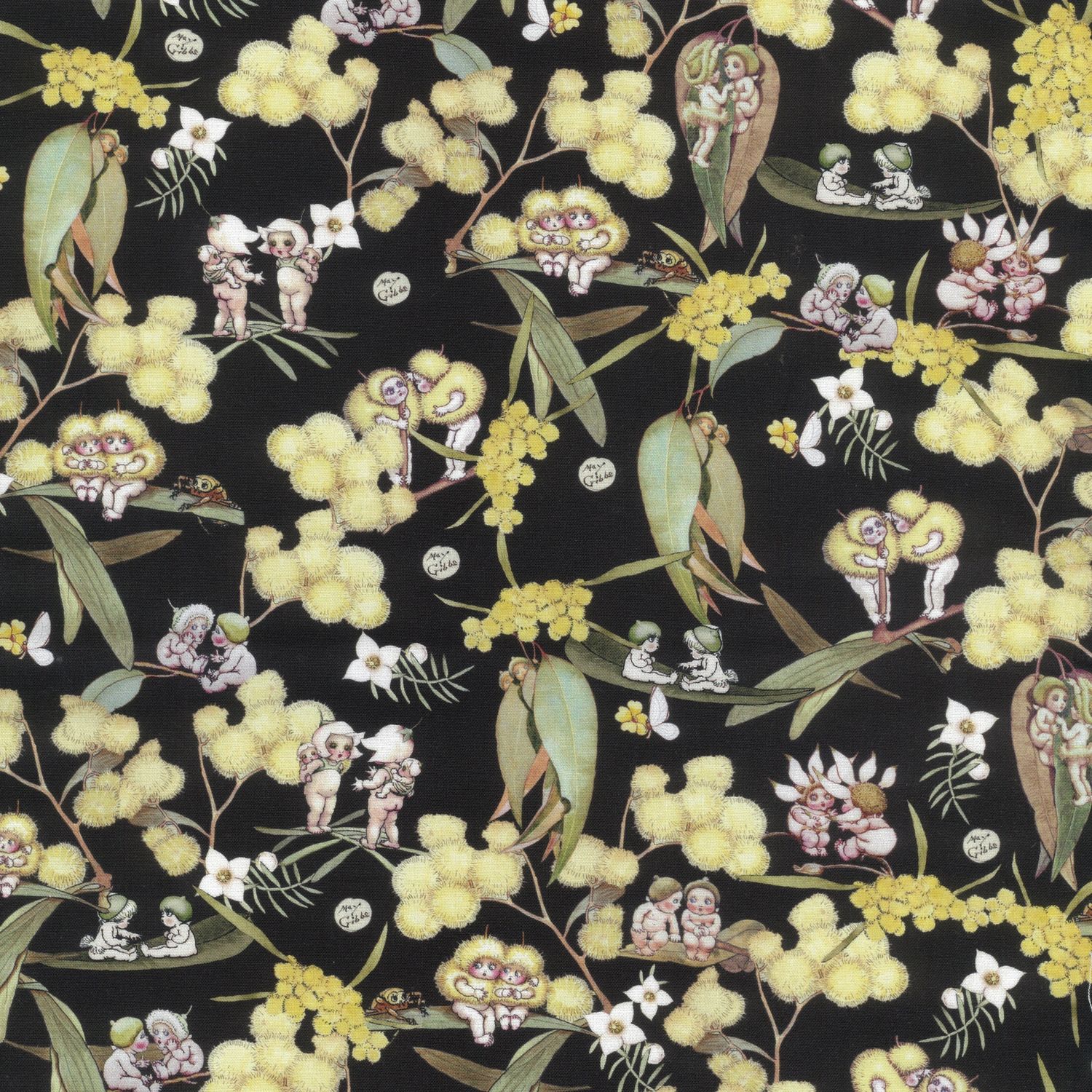 May Gibbs  - Gumnut Gossiping Black - Fat Qtr