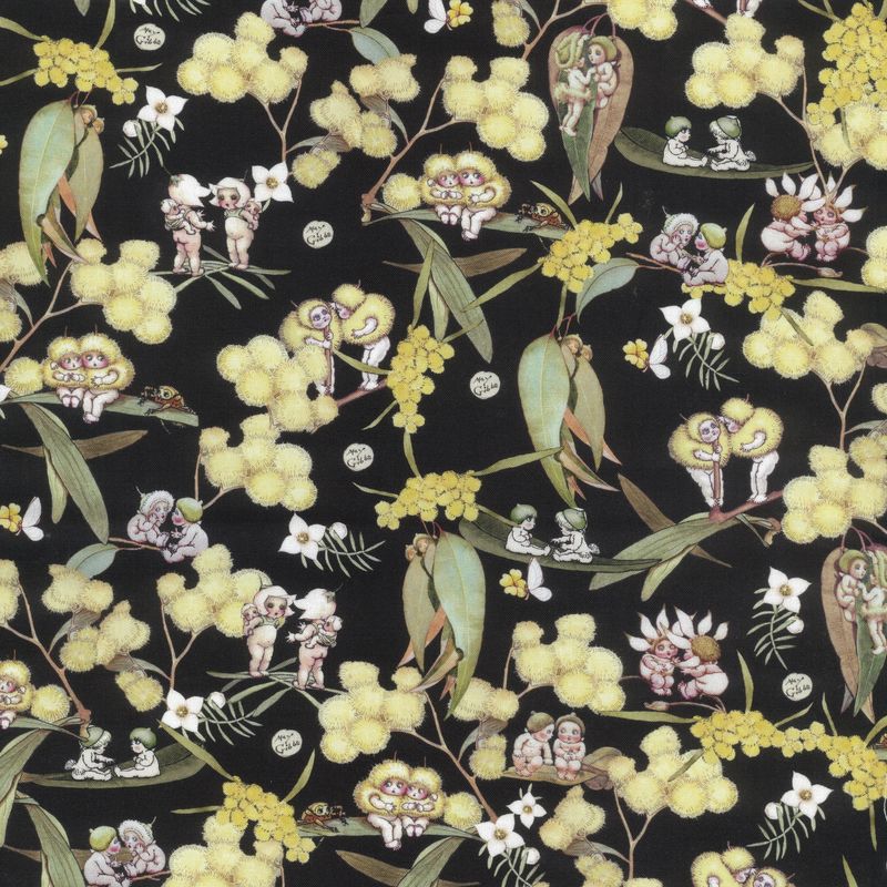 May Gibbs  - Gumnut Gossiping Black - Fat Qtr