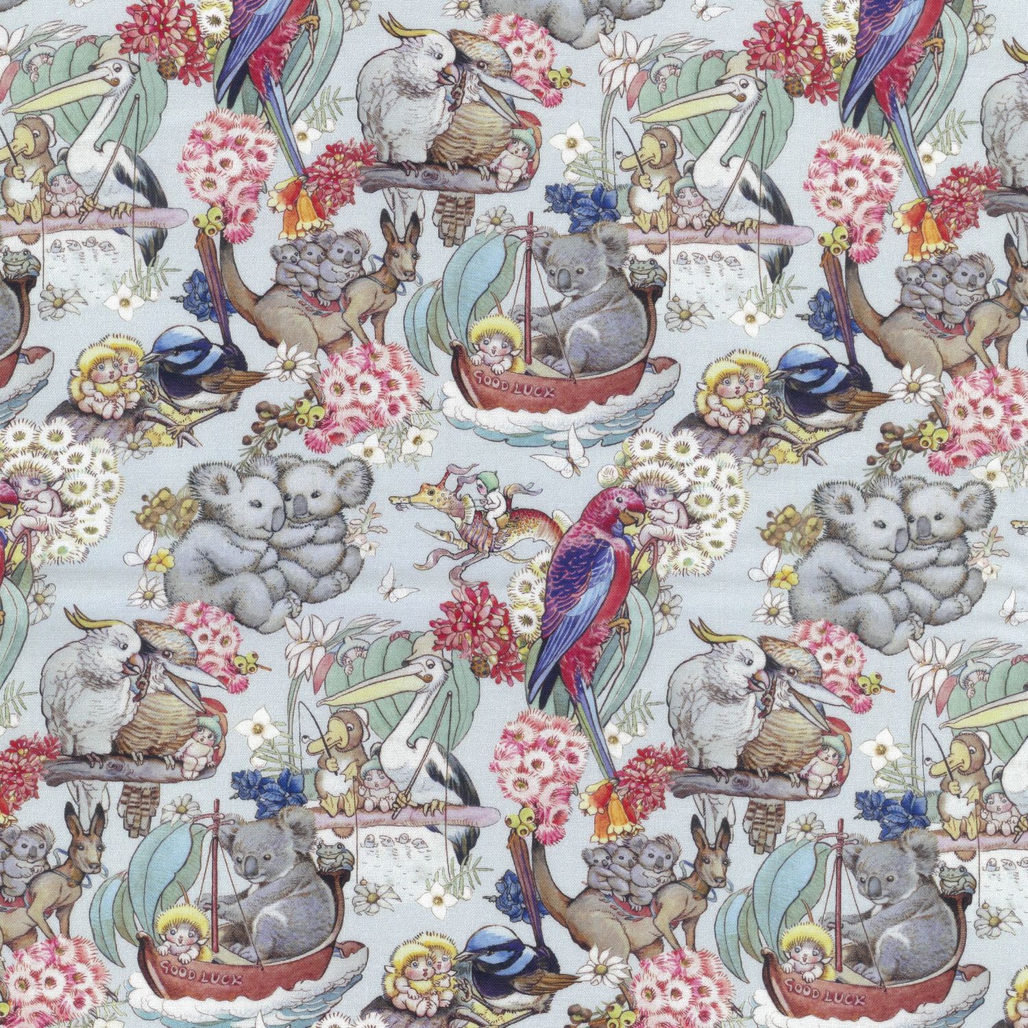 May Gibbs - Gumnut Adventures Lt Blue - Fat Qtr