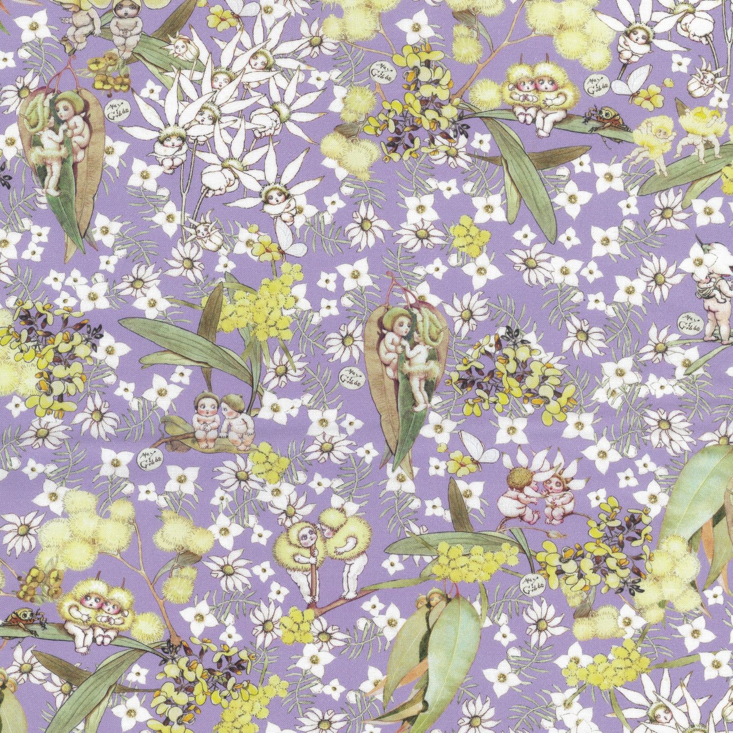 May Gibbs - Gumnut Gossips Lavender - Fat Qtr