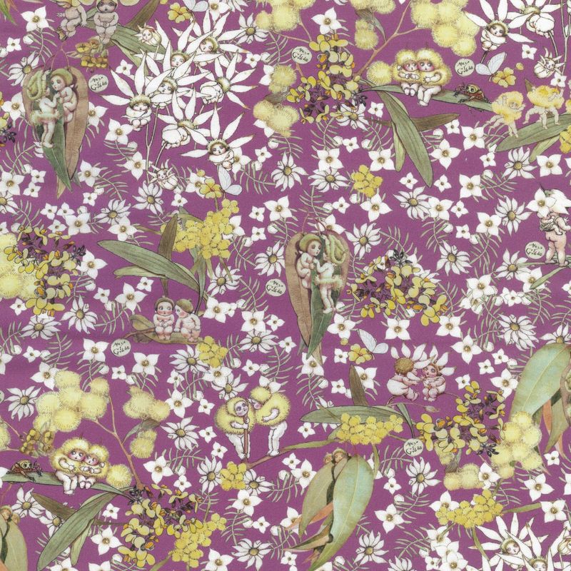 May Gibbs - Gumnut Gossips Mauve  - Fat Qtr