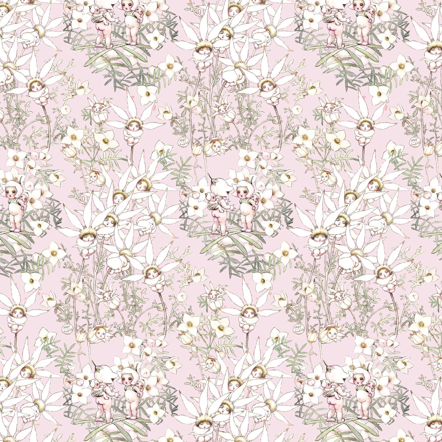 May Gibbs - Pastel Flowers Pink  - Fat Qtr