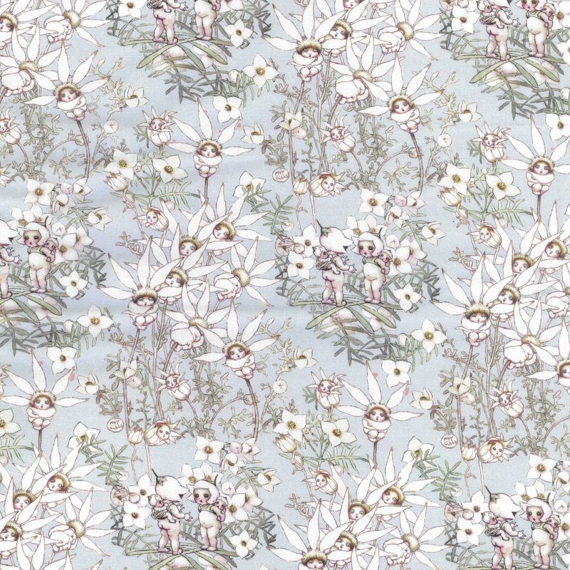 May Gibbs  - Pastel Flowers Lt Blue - Fat Qtr