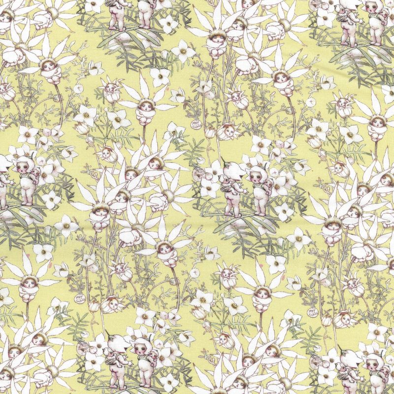 May Gibbs - Pastel Flowers Yellow - Fat Qtr