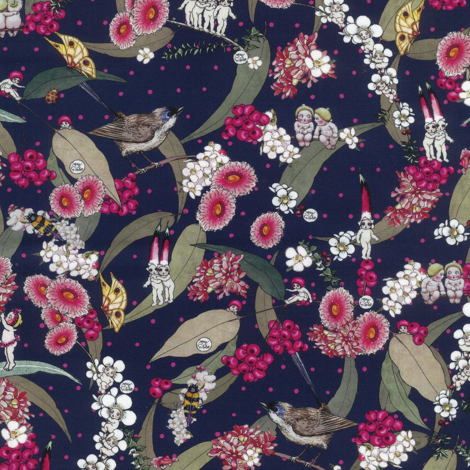May Gibbs - Native Berries Navy  - Fat Qtr