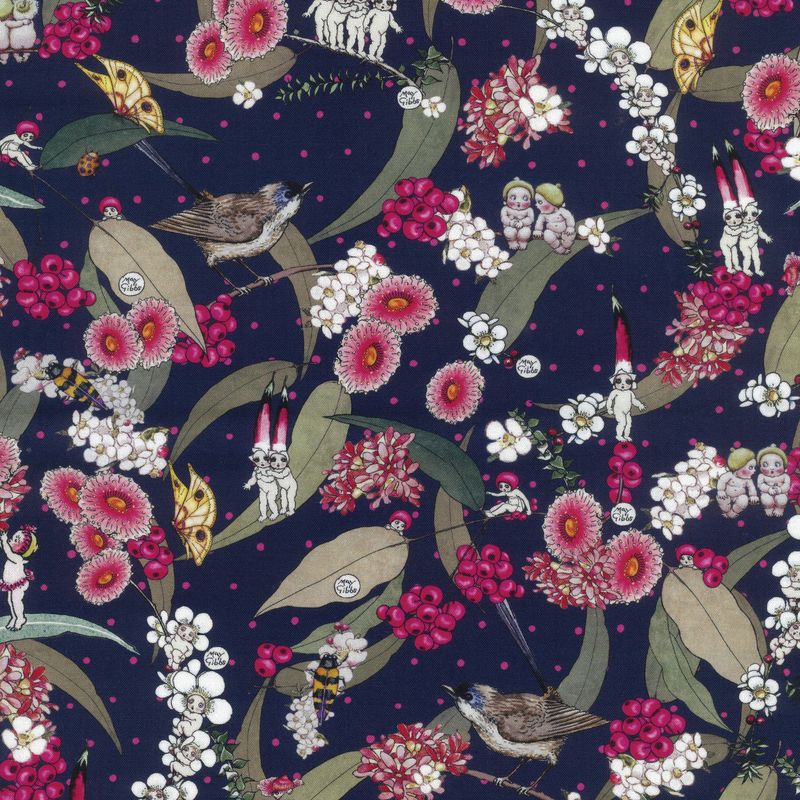 May Gibbs - Native Berries Navy  - Fat Qtr