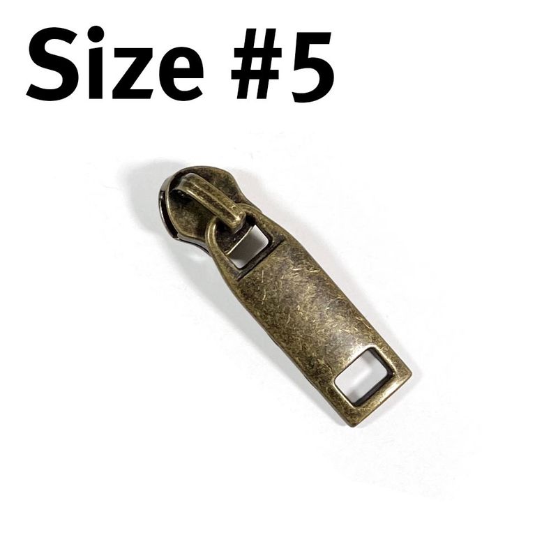 #5 Non-Locking Zipper Slider - Antique Brass - Rectangle