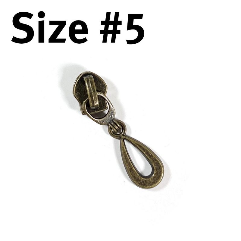 #5 Non-Locking Zipper Slider - Antique Brass - Tear Drop