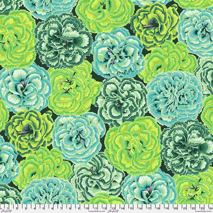 The Kaffe Collective - August 2025 - Picotee Carnations - Green - Fat Qtr