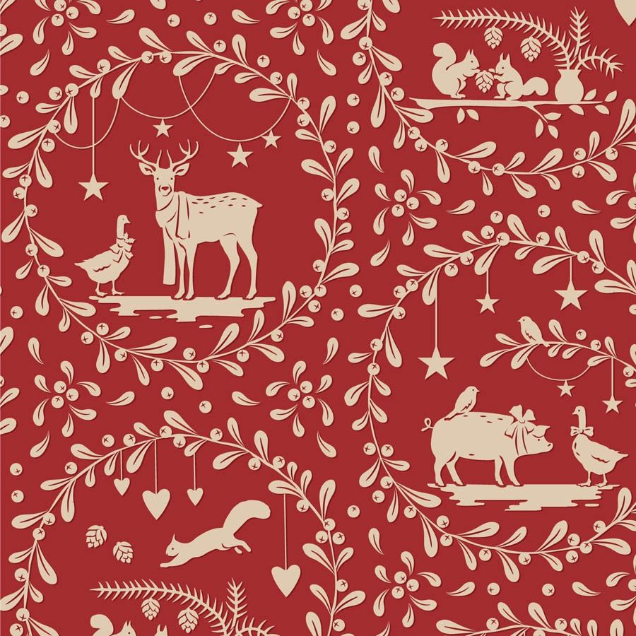 Merry Little Christmas - Paperscenes - Burgundy - Fat Qtr