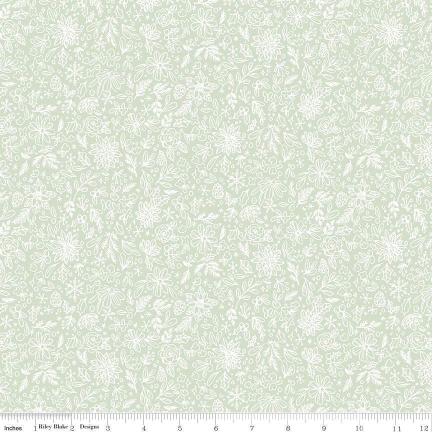 Riley Blake - Charming Christmas - Floral Outline - Mint