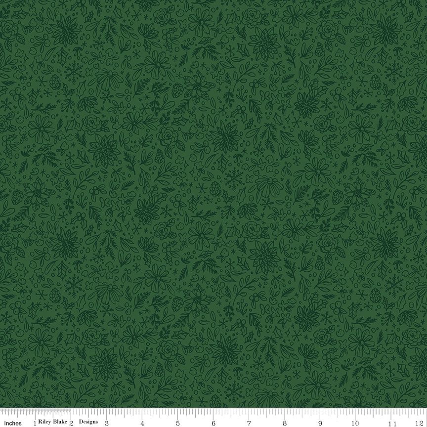 Riley Blake - Charming Christmas - Floral Outline - Green
