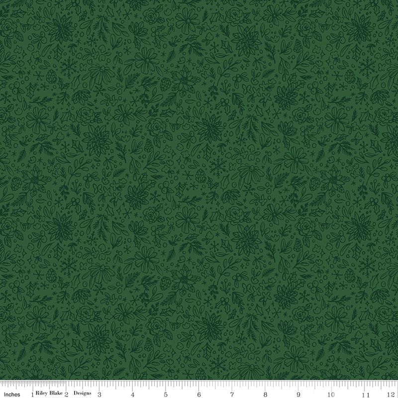 Riley Blake - Charming Christmas - Floral Outline - Green