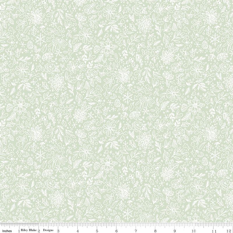 Riley Blake - Charming Christmas - Floral Outline - Mint  - Fat Qtr