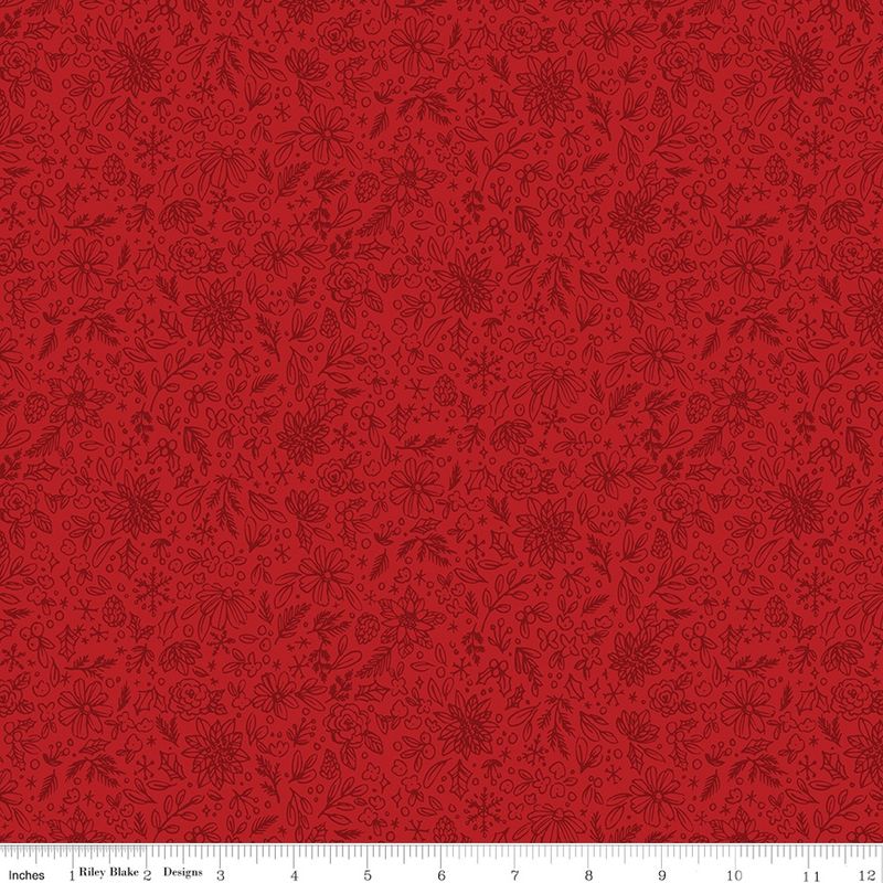 Riley Blake - Charming Christmas - Floral Outline - Red