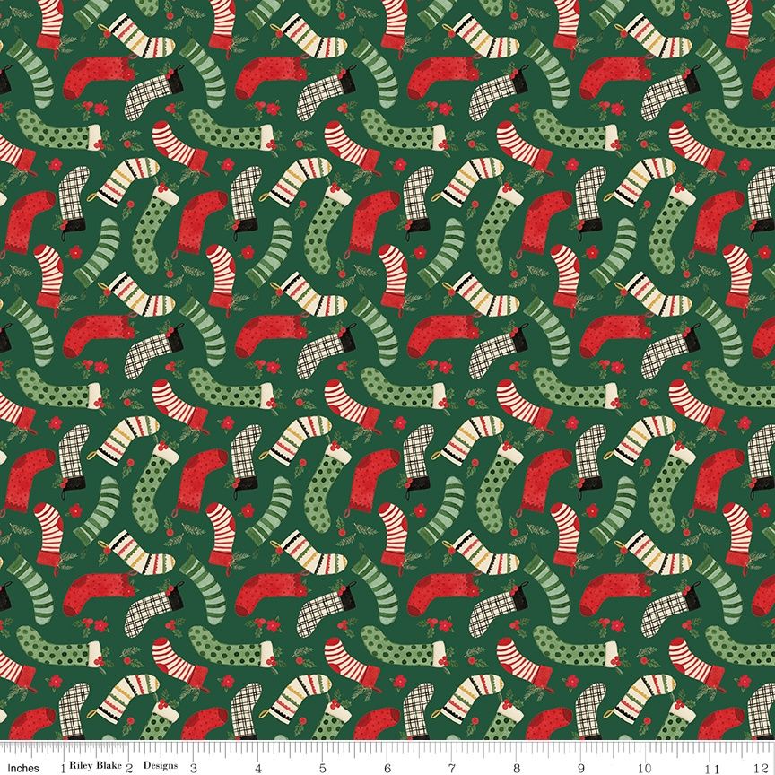 Riley Blake - Charming Christmas - Stockings - Green