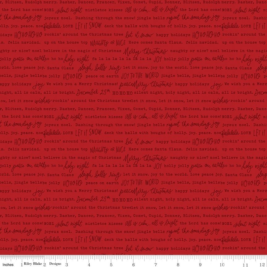 Riley Blake - Charming Christmas - Words - Red  - Fat Qtr