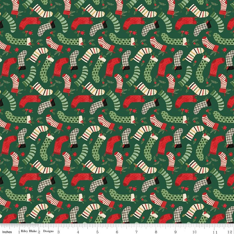 Riley Blake - Charming Christmas - Stockings - Green  - Fat Qtr