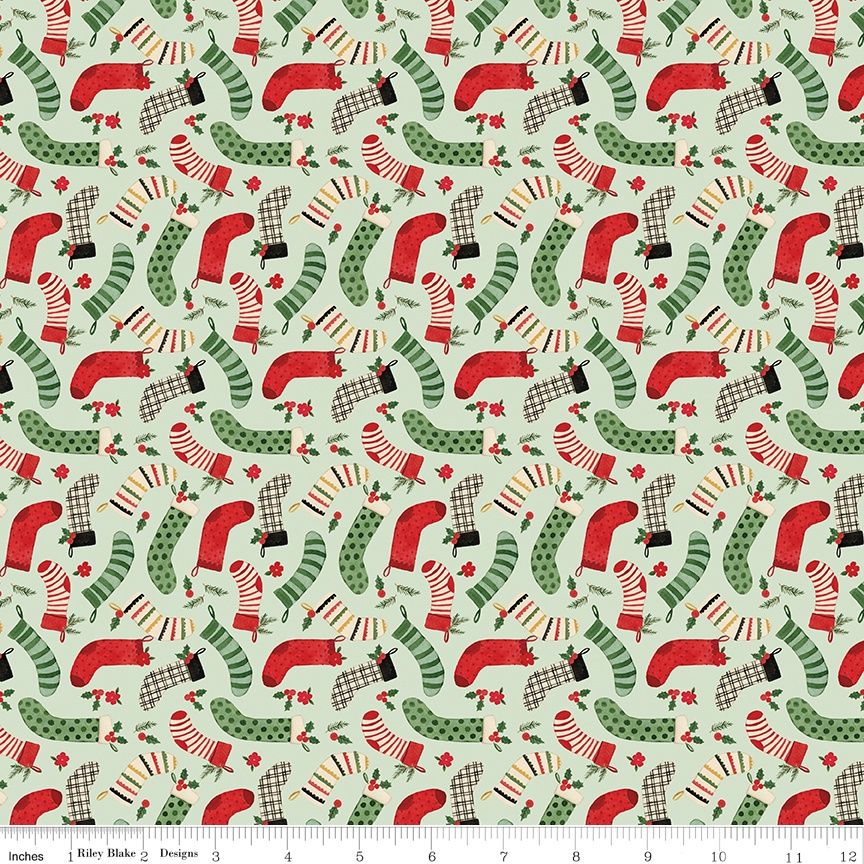 Riley Blake - Charming Christmas - Stockings - Mint  - Fat Qtr