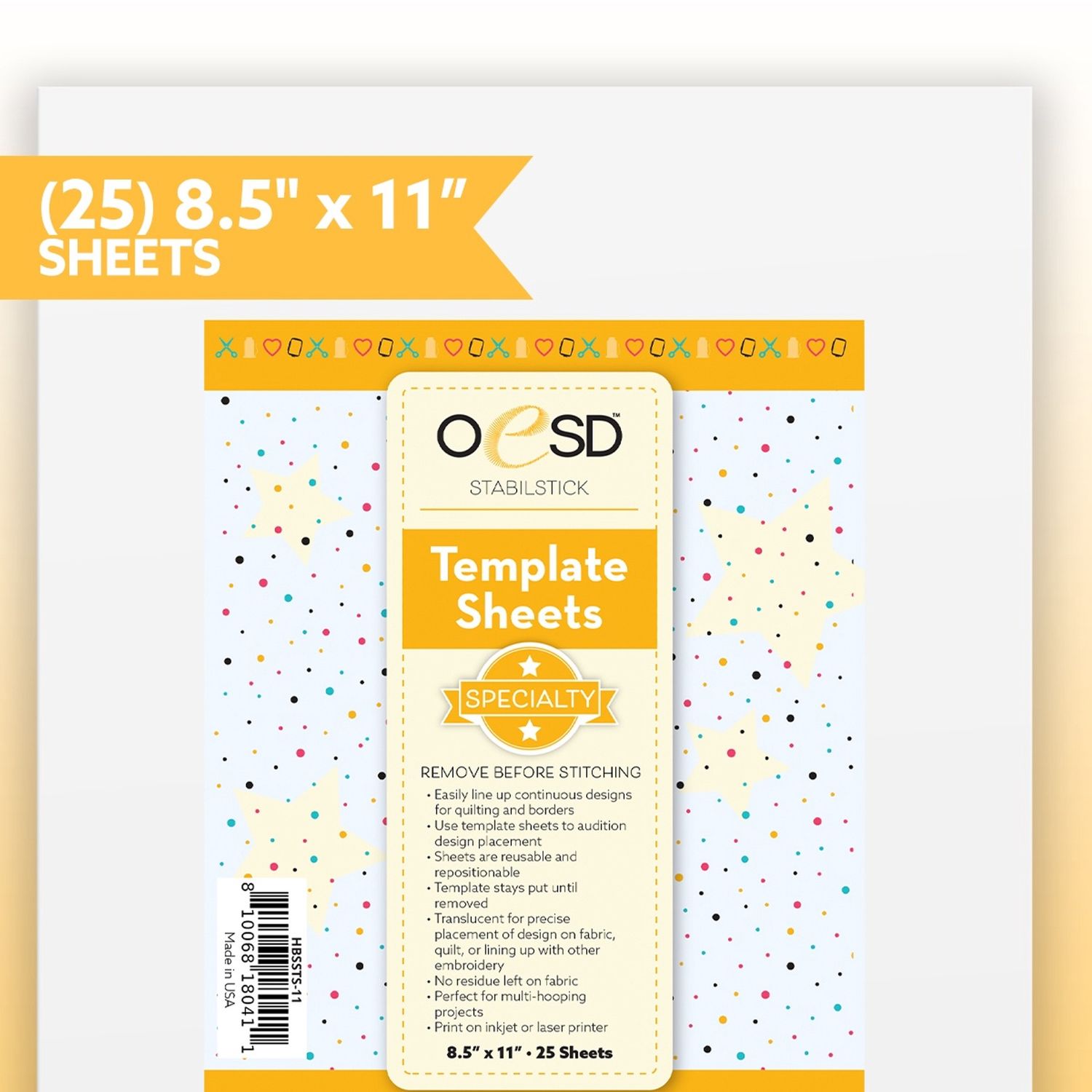 OESD - Stabilstick Template Sheets 8.5&quot; x 11&quot; (25)