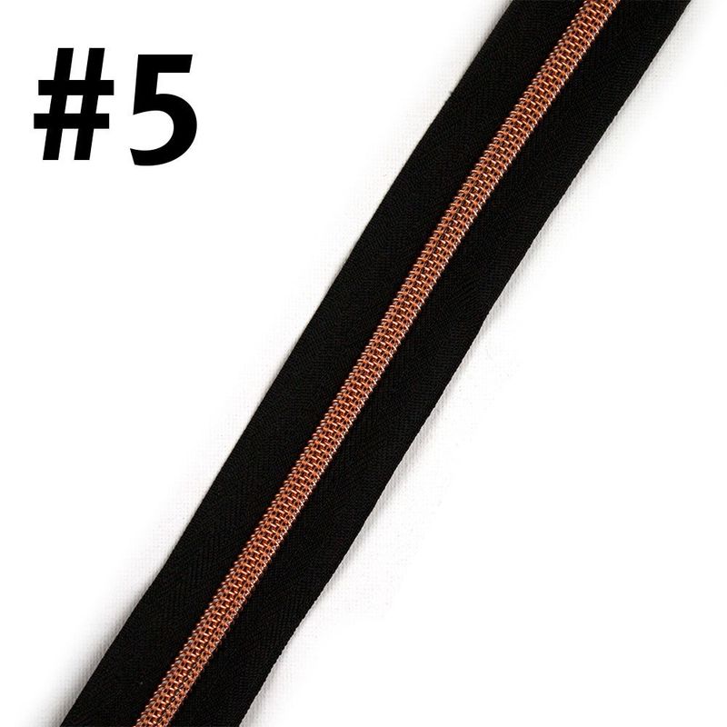 Bag Zipper Tape 3m #5 Black with Rose Gold Teeth
