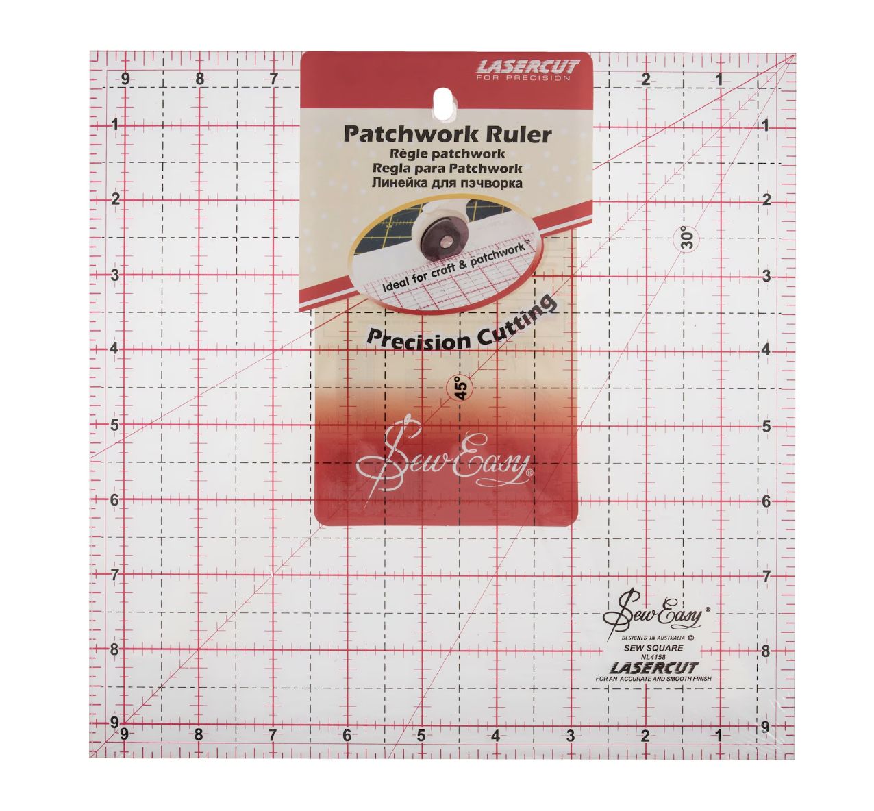 Sew Easy Patchwork Ruler 9.5&quot; x 9.5&quot;