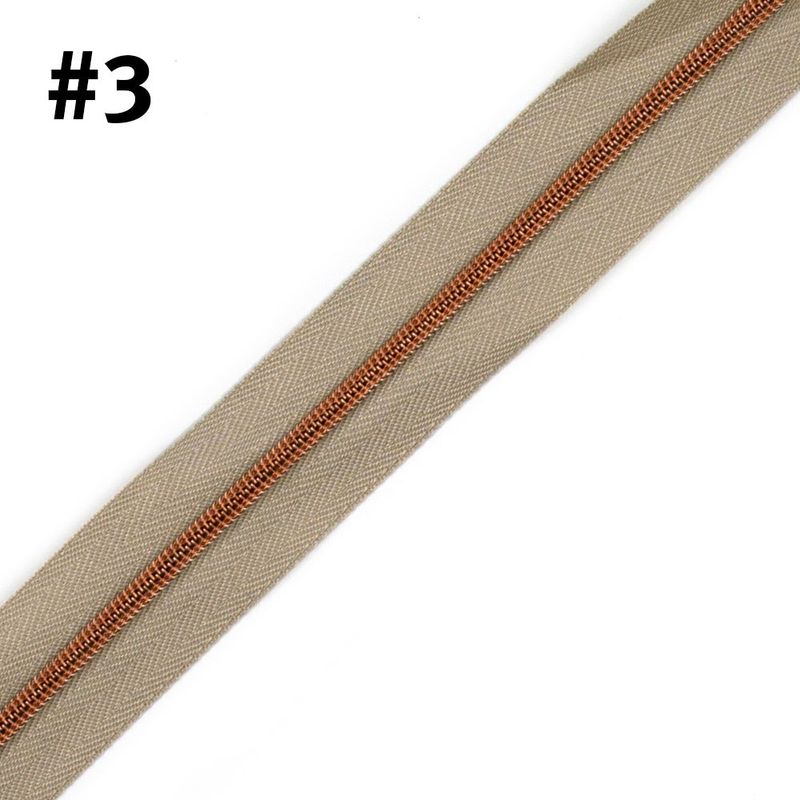 Bag Zipper Tape 3m #3 Natural with Rose Gold Teeth and 4 Sliders