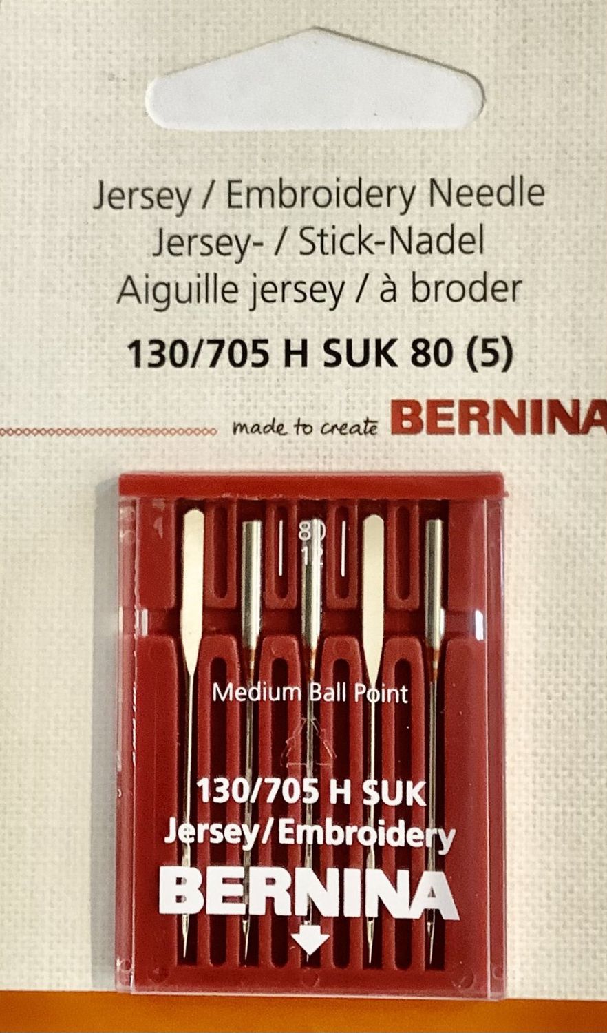 Bernina Embroidery Ballpoint Needles Size 80
