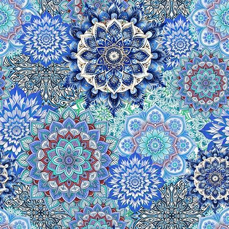 Mandala Lush Petals - Blue Wide Backing