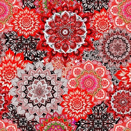 Flower Lush Petals - Red Black Wide Backing